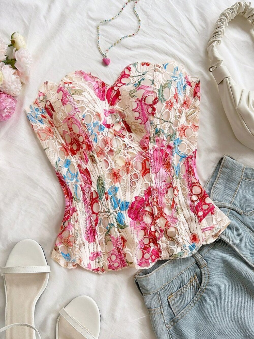 Multicolor Boho Women's Tropical Halter Backless Printed Tie Front Blouse